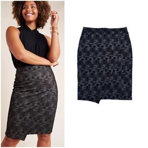 Anthropologie Black and Gray Patterned Midi Pencil Skirt
